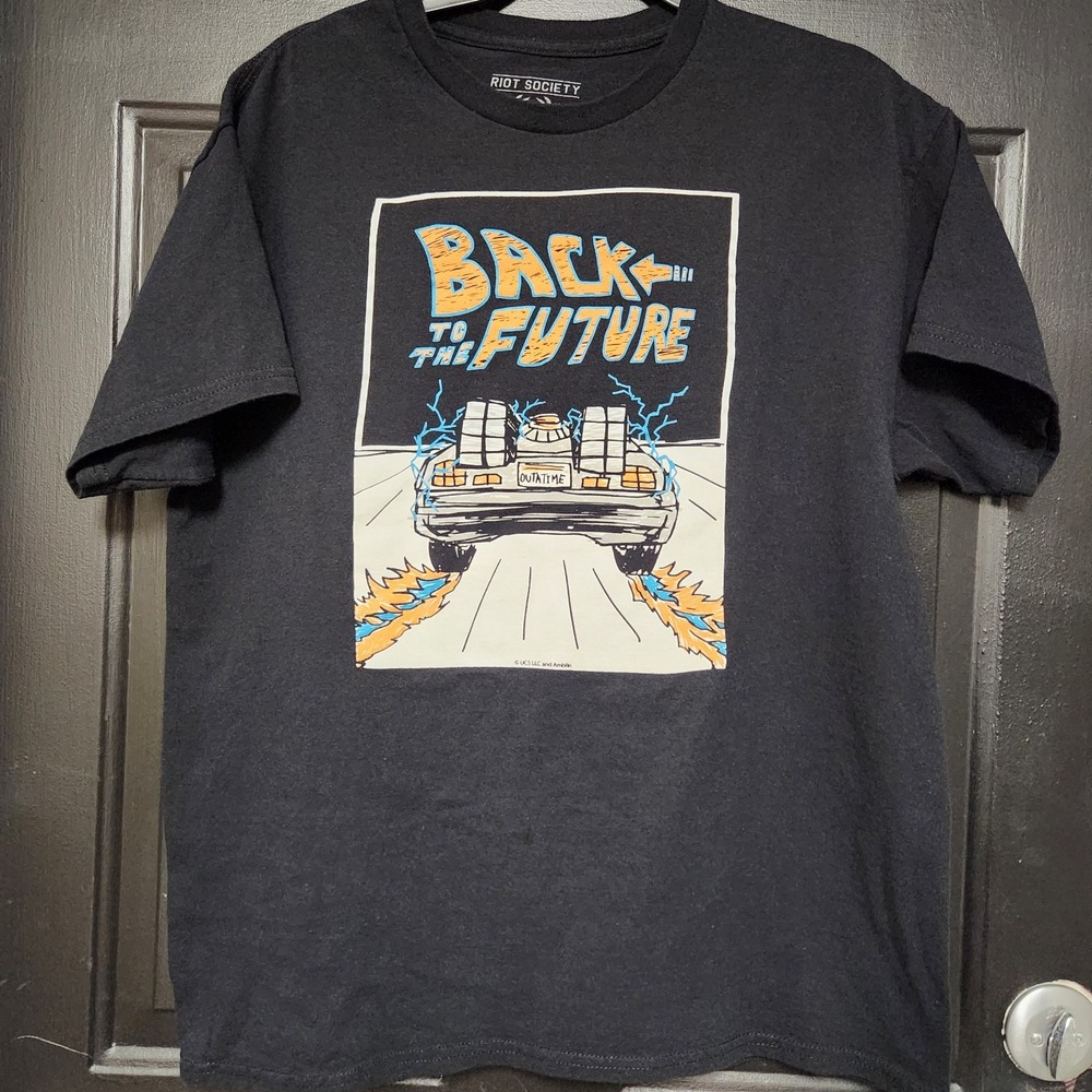 Back To The Future T-Shirt Riot Society Black Short Sleeve Tee 100% Cotton
